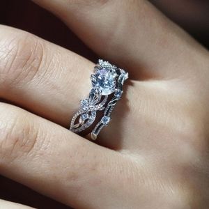 Vintage Floral Wedding Ring Set 925 Silver